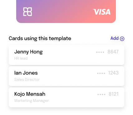 Simplified UI illustration about spend control templates showing "cards using this template"